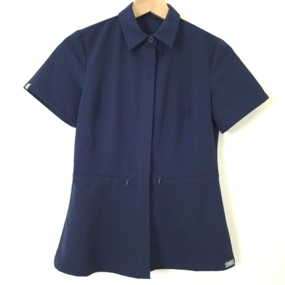 Figs Button Down Tailored Top in Navy - Picture 1 of 12